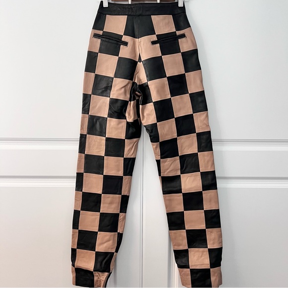 Nasty Gal Checkerboard High Waisted Genuine Leather Pants - Size 0 - Picture 5 of 12